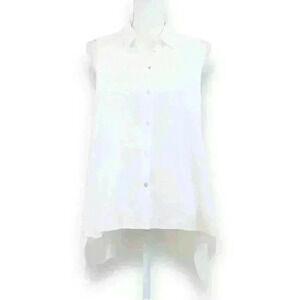 FEVER White Sleeveless Button Up High Low Blouse w/ Back Pleat Size Small
